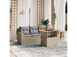 Conjunto de 5 Sofás para Jardim com Almofadas Vime Pe Bege Dkd Home Decor
