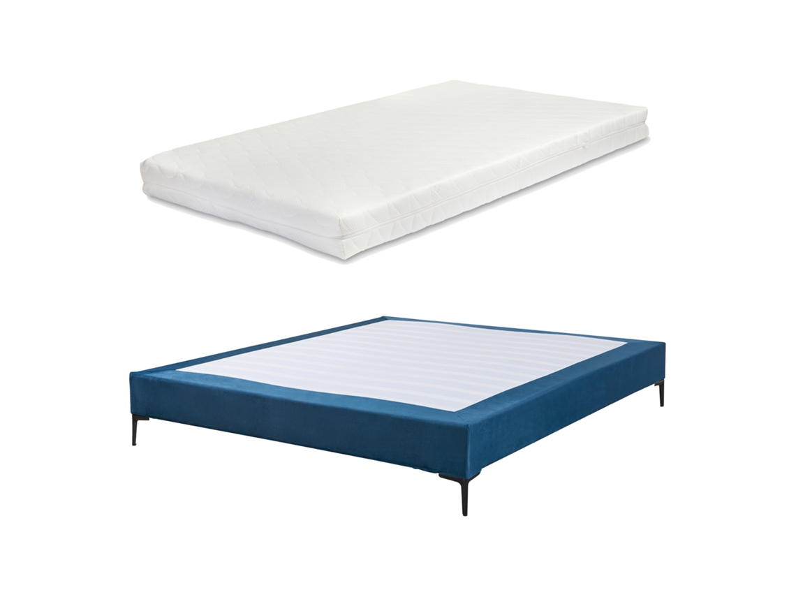 Cama com Colchão de Casal Lilla [EN.CASA] Veludo Azul (140x200cm)