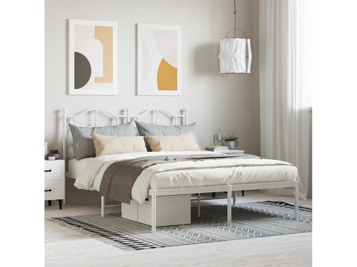 Vidaxl Estrutura De Cama Com Cabeceira 140x190 Cm Metal Branco