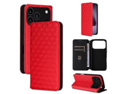 Capa De Couro Para Iphone 17 Pro Com Estampa Quadriculada Cúbica