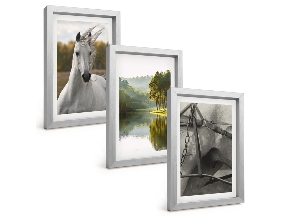 Composição De Quadros Cavalos Brancos Rio Natureza Espelharte (3 Peças 20x30 Cm)