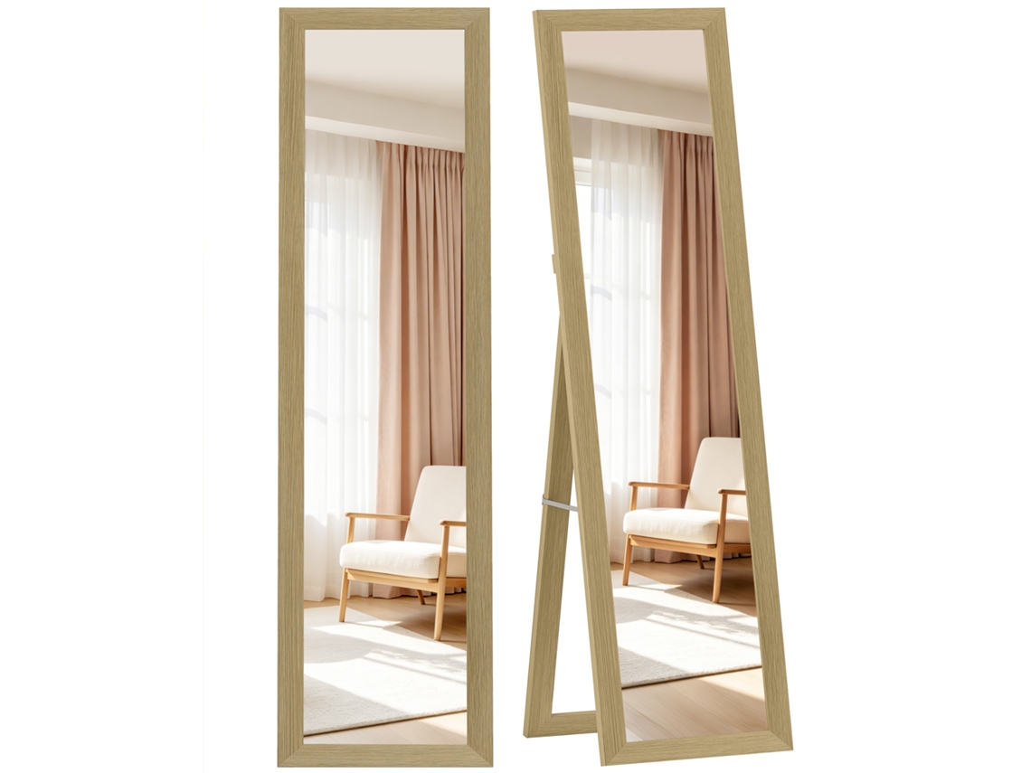 Espelho De Corpo Inteiro 157x37 Cm Com Moldura Em Mdf, Espelho De Chão, Inclinado Ou Para Pendurar Em Carvalho.