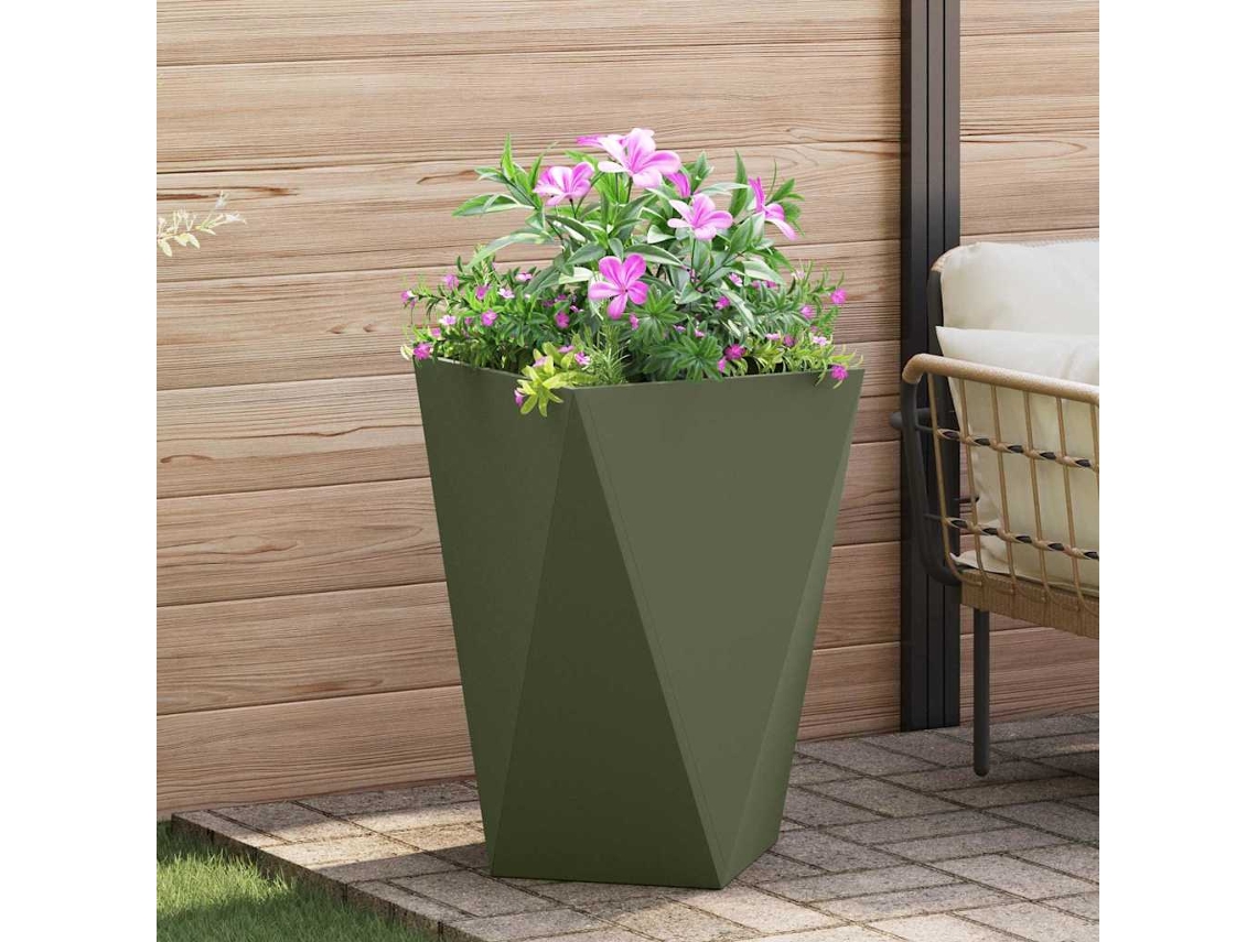 Vidaxl Floreira Verde Oliva 50 X 50 X 75 Cm Aço
