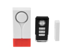 Sistema de alarme de segurança de porta sem fio com sensor de vibração e controle remoto.