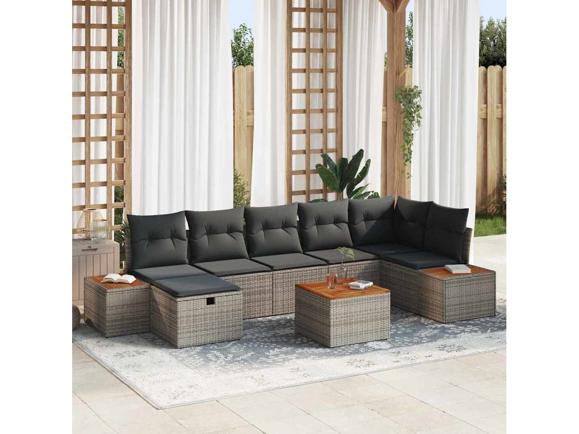 Vidaxl Conjunto De Sofá De Jardim 8 Unid. Cinzeto Vime Pe