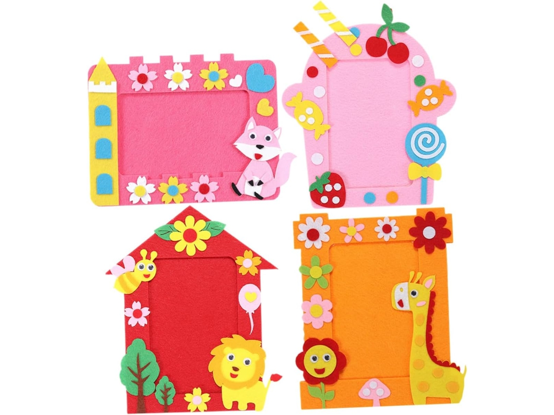 Conjunto 4 Porta Retratos Tecido Desenhos Animados Meninos Meninas Coloridos Criativos Educativos Diversos GOKOCO