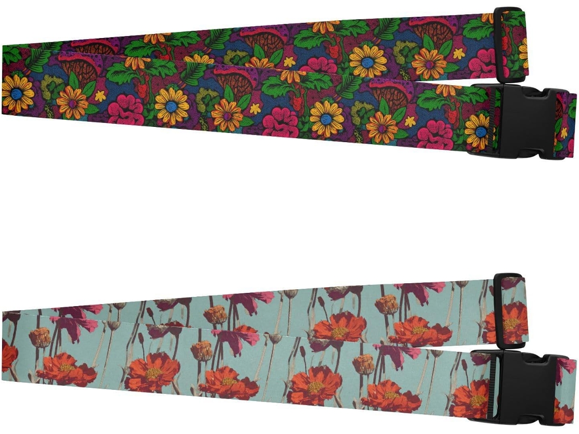 Conjunto De 2 Alças Bagagem Coloridas Com Estampas Abstratas Folhas E Flores Alça Viagem Ajustável Homens Mulheres