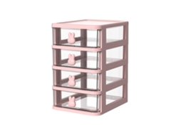 Caixa Organizadora De Escritório Com Gavetas De Plástico Transparentes, 4 Níveis, Alça De Coelho, Rosa (13.4x17x21cm)