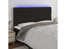 Vidaxl Cabeceira De Cama C/ Luzes Led Tecido 200x7x118/128 Cm Preto