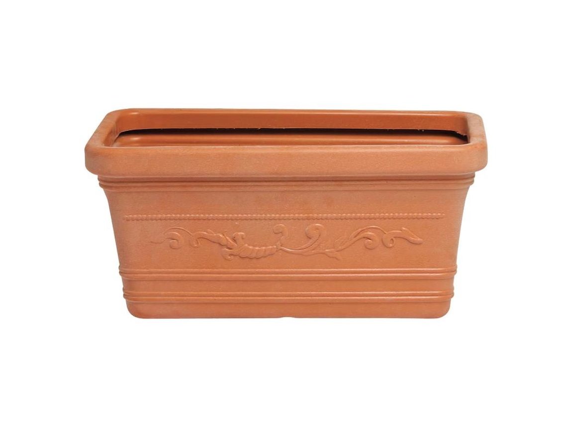 Saturnia macetero resina rectangular, color terracota, resistente, ideal exterior, 60x33cm.