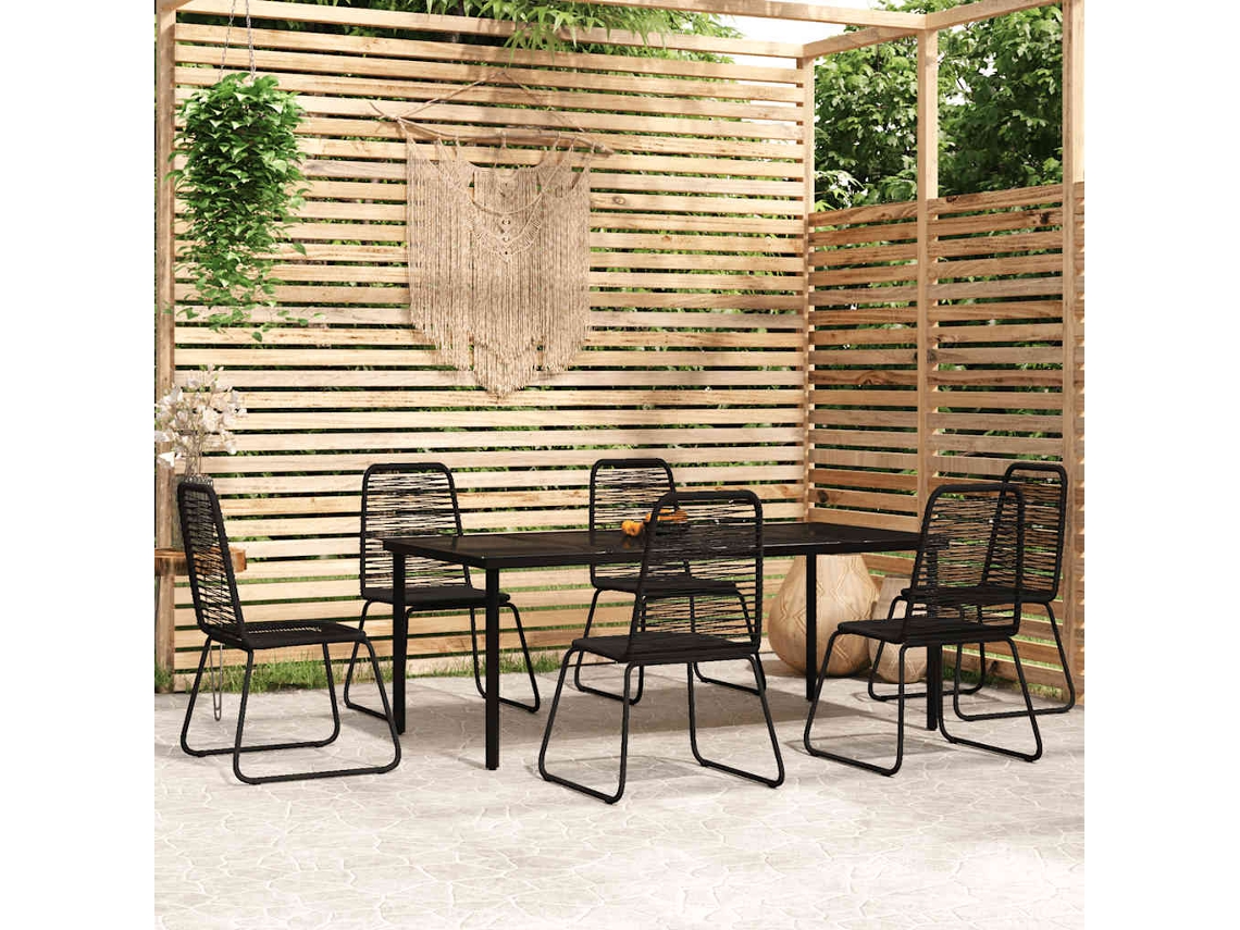 Vidaxl 7 Pcs Conjunto De Jantar Para Jardim Preto