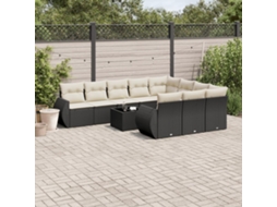 Vidaxl 11 Pcs Conjunto Sofás De Jardim C/ Almofadões Vime Pe Preto