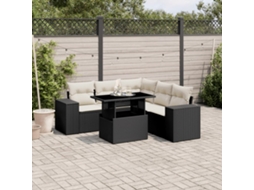 6 Pcs Conjunto Sofás De Jardim C/ Almofadões Vime Pe Preto Dkd Home Decor