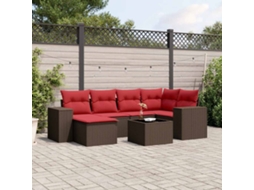 Vidaxl Conjunto De Sofá De Jardim Com 7 Peças E Almofadas Em Rattan Sintético Marrom