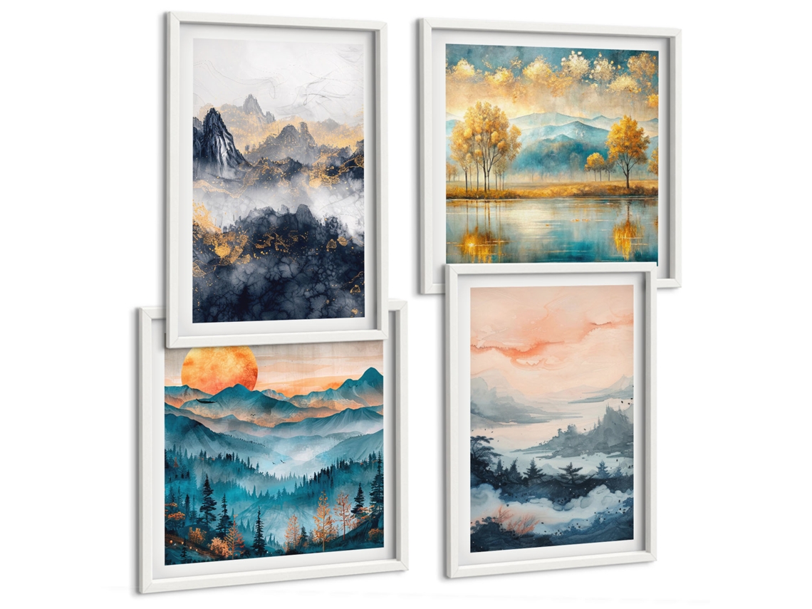 Quadros Decorativos Para Parede Monstera, Palmeira, Lábios De Mulher Moldura Branca Fotos Para O Escritório Espelharte (conjunto De 4 Imagens)