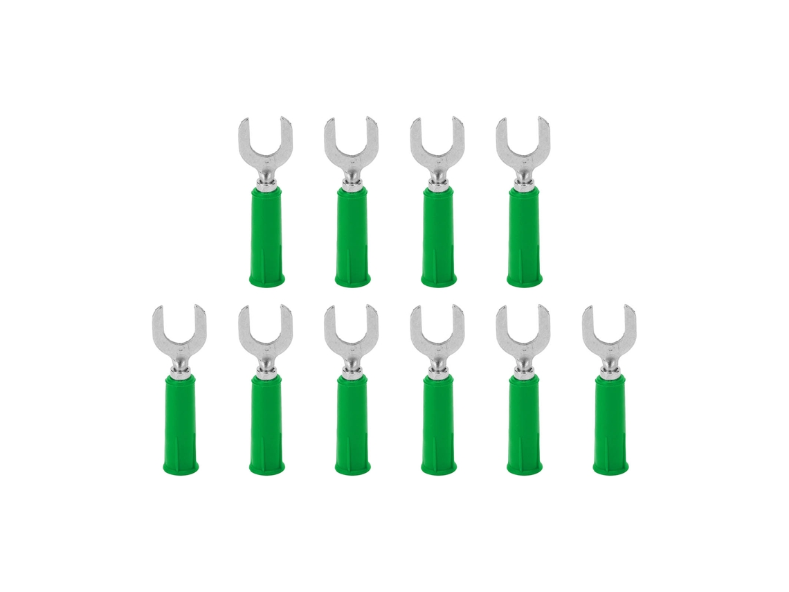 Yuru 10pcs Conectores de Fio Garfo Spada Banana Plug Latão Pvc 4mm Buraco 8mm U Type Elétrico Verde