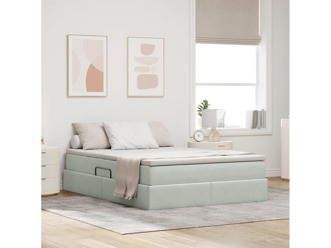 Vidaxl Cama Com Arrumação E Colchão Cinzento-claro 140 X 190 Cm Veludo