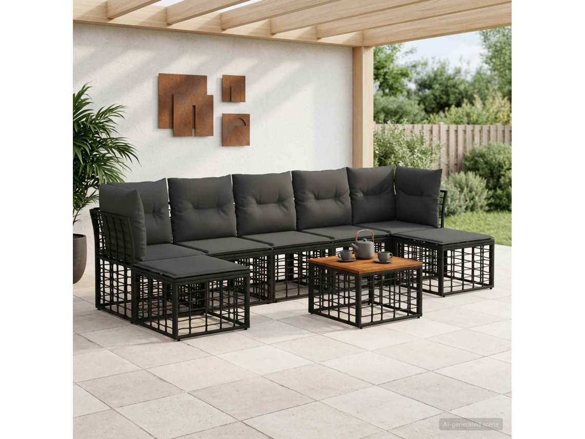 Vidaxl Conjunto De Sofás Para Exterior 8 Unid. Preto E Cinza Escuro