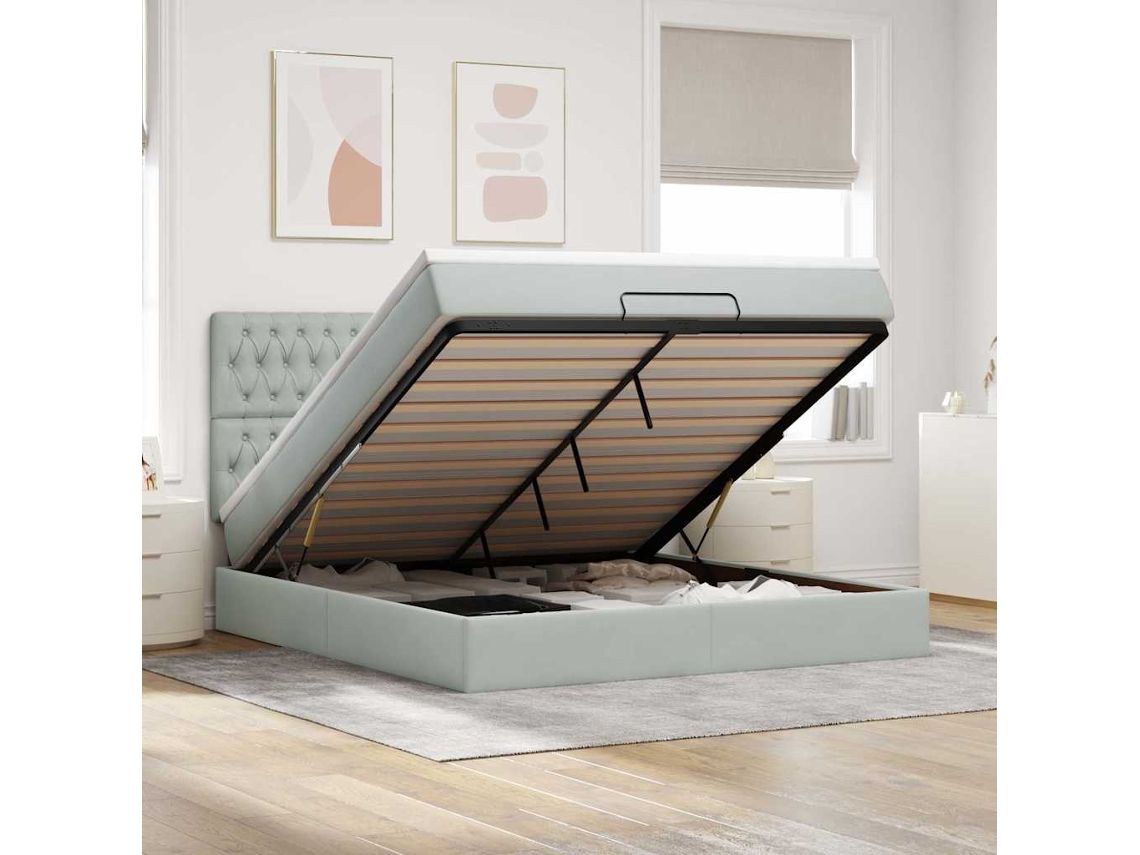 Vidaxl Estrutura Cama Otomana Colchões 160x200cm Veludo Cinzento Claro