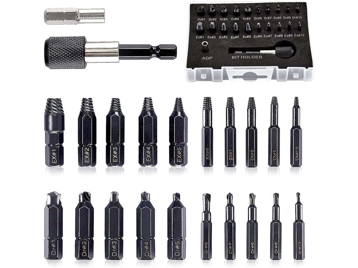 Kit Extrator De Parafusos Danificados Com 22 Peças, Desmonte Parafusos, Porcas, Dentes Deslizantes, Ferramentas