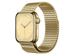 Bracelete Para Apple Watch 46/49/45/44mm - Malha Milanesa Magnética Com Pino De Segurança Dourada