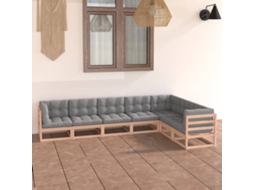 Pcs Conjunto Lounge De Jardim C/ Almofadões Pinho Maciço Dkd Home Decor