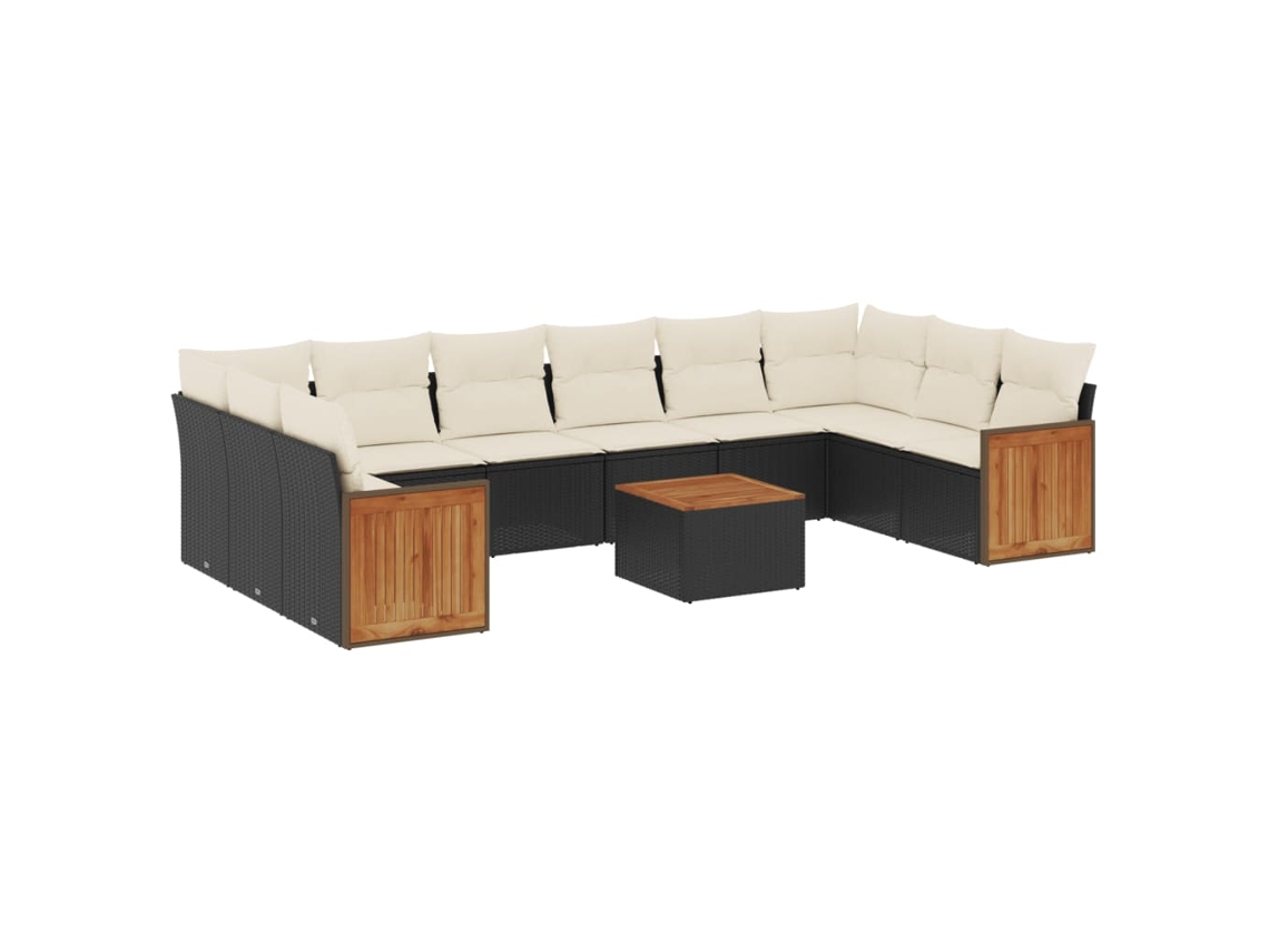Conjunto de 11 sofás de jardim com almofadões Vime Pe Preto MAISON EXCLUSIVE