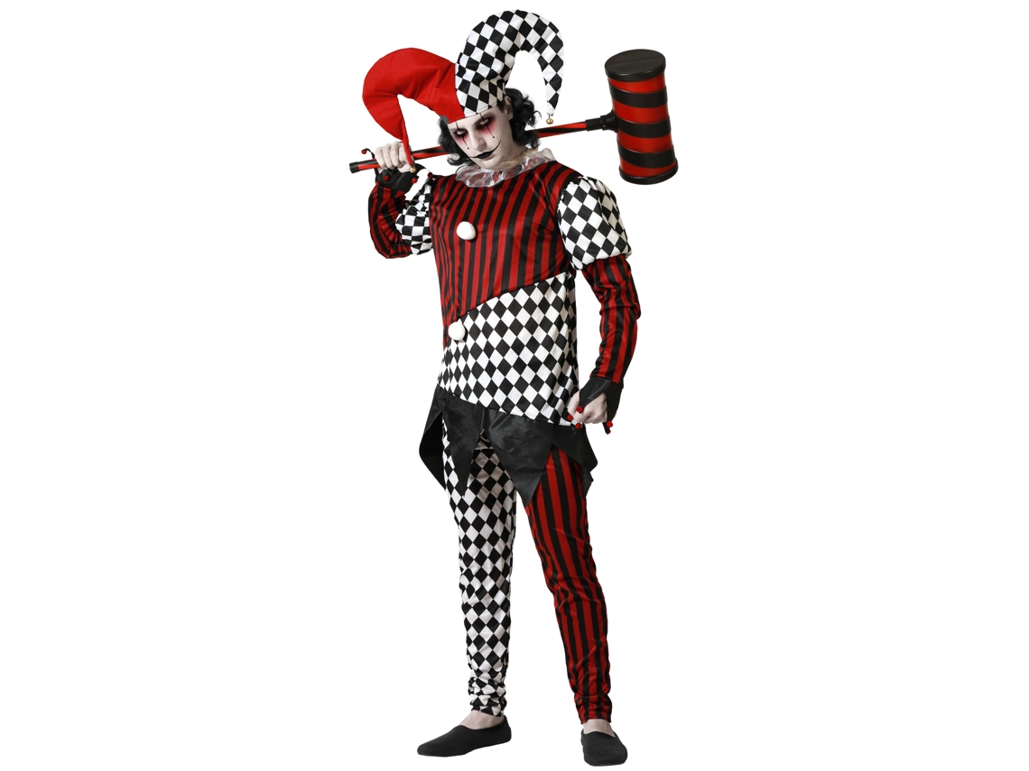 Disfarce Arlequim Halloween Branco E Negro Com Chapéu Homem Adulto XL ATOSA