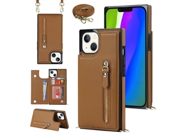 Capa Bloqueio Rfid Pega Para Iphone 15 Pele Sintética Castanho