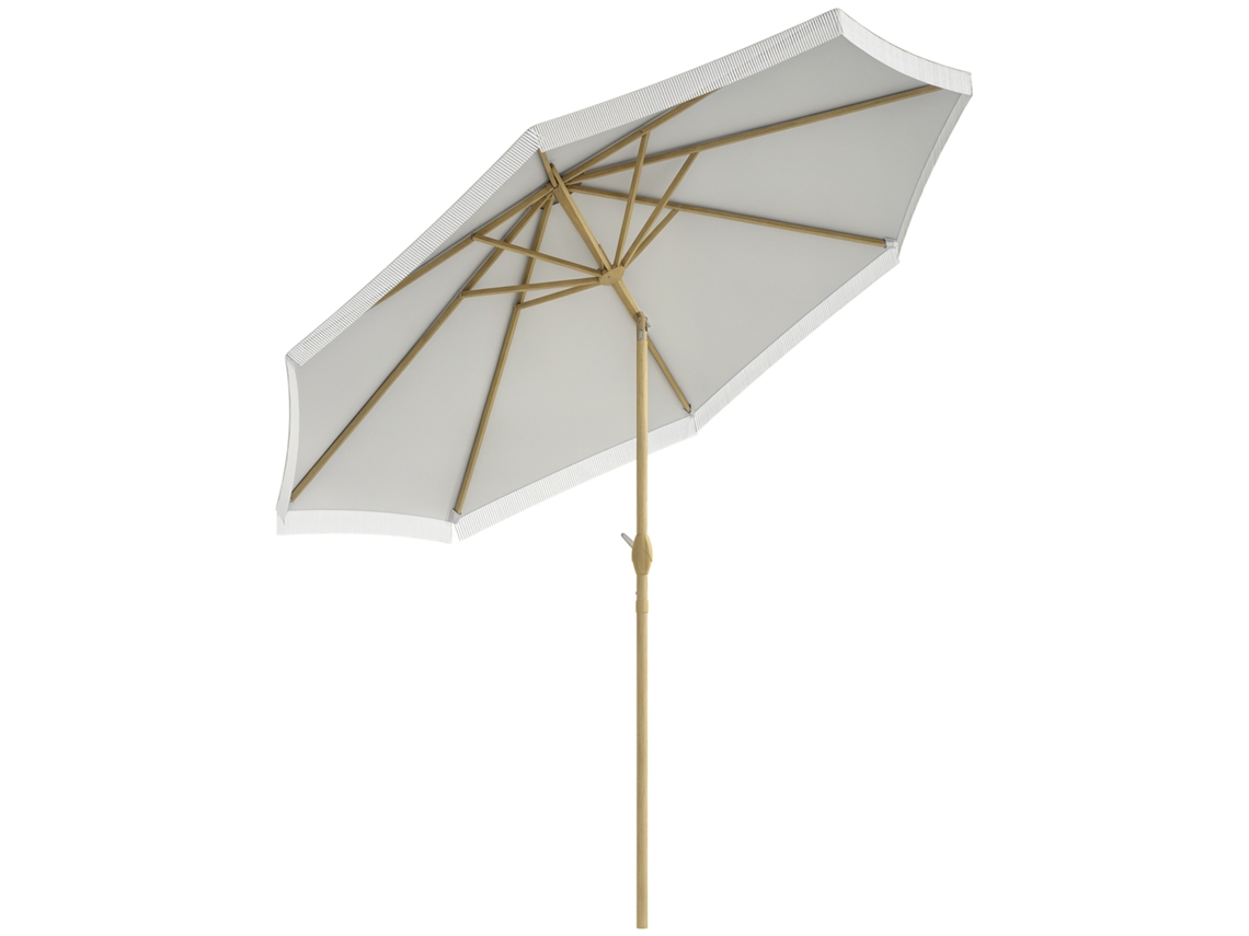 Guarda sol de Jardim Estilo Boêmio com Manivela e Bordas com Franjas, 8 Varetas, Ø 265 X 244 Cm, Branco CHEZMOI