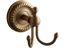 Cabide de Parede Retrô em Latão Amarelo, Cobre e Bronze Antigo com Ganchos Duplos para Acessórios de Banheiro BRILVIBERA