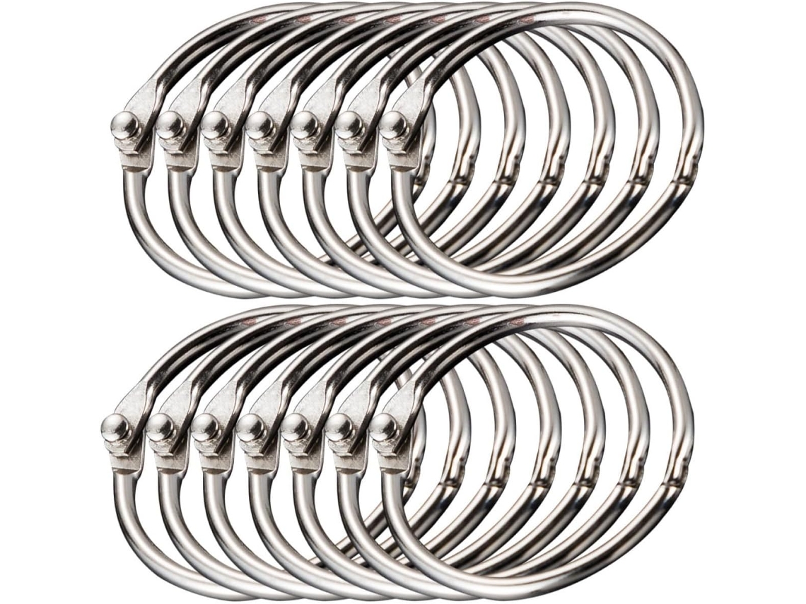 Conjunto Aboofan de 50 argolas metálicas com dobradura, 25 mm, em aço inoxidável, ideais para álbuns, pastas e folhas soltas.