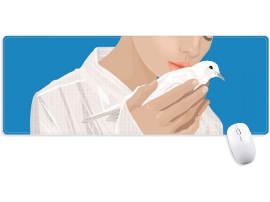 Mousepad Antiderrapante Blue Peace Girl para Escritório, Estampa de Guerra, Azul 80 X 30 0,4 Cm