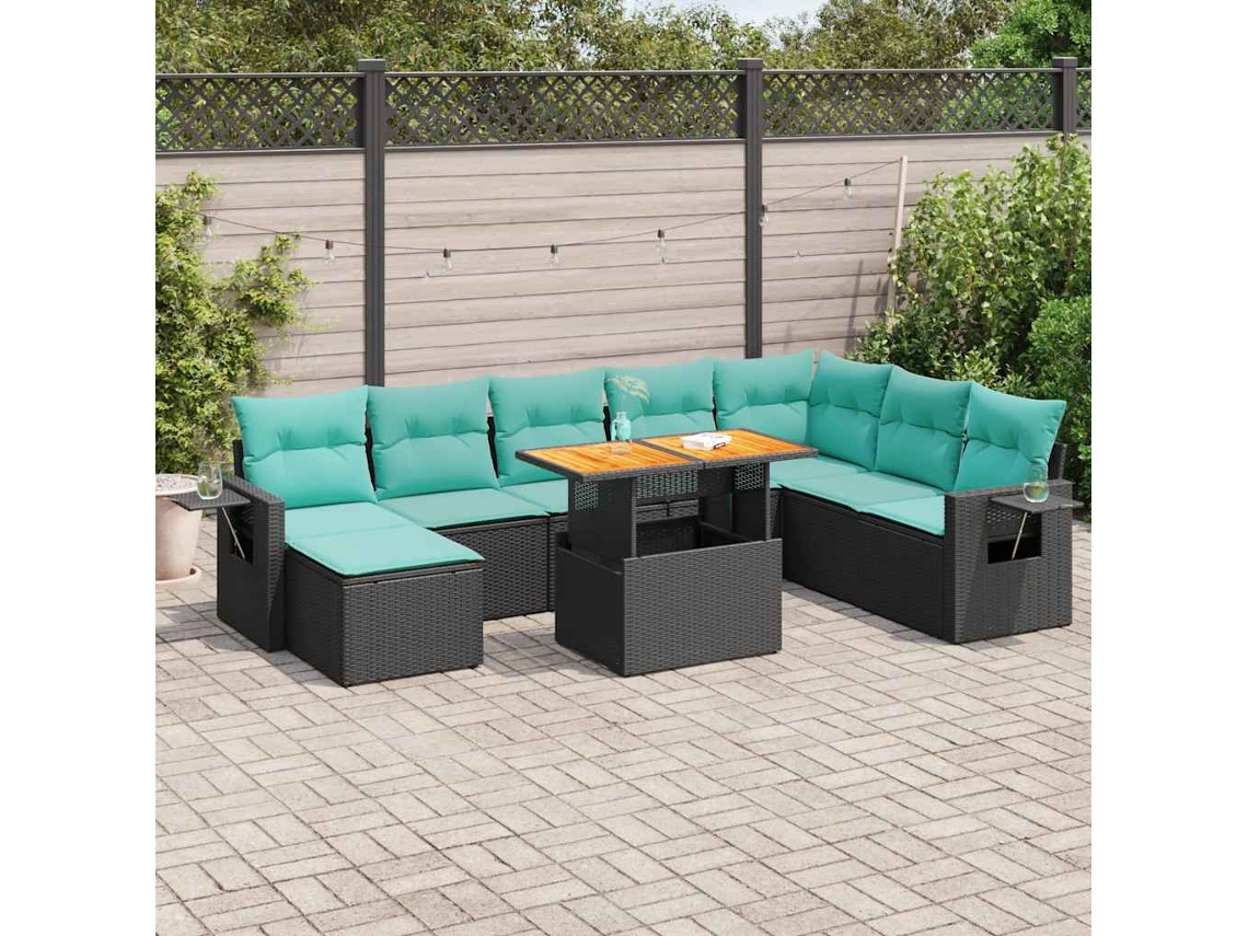 Vidaxl 9 Pcs Conjunto de Sofás P/ Jardim C/ Almofadões Vime Pe Preto