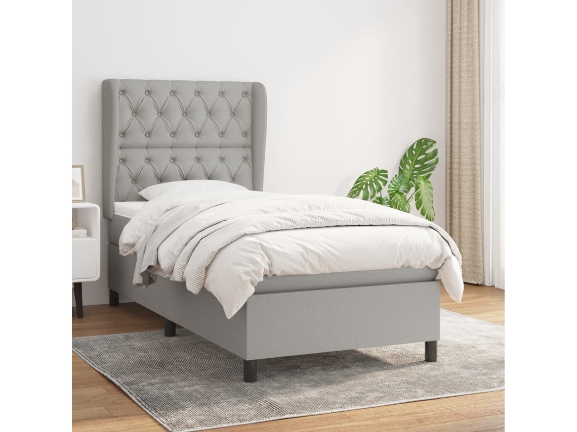 Cama Com Molas/colchão 80x200 Cm Tecido Cinza-claro