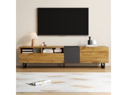 Móvel de TV KOMHTOM, 170x36,5x42 cm, 3 portas, 2 nichos, pés em U de metal, para TVs de 60 a 75 polegadas, madeira