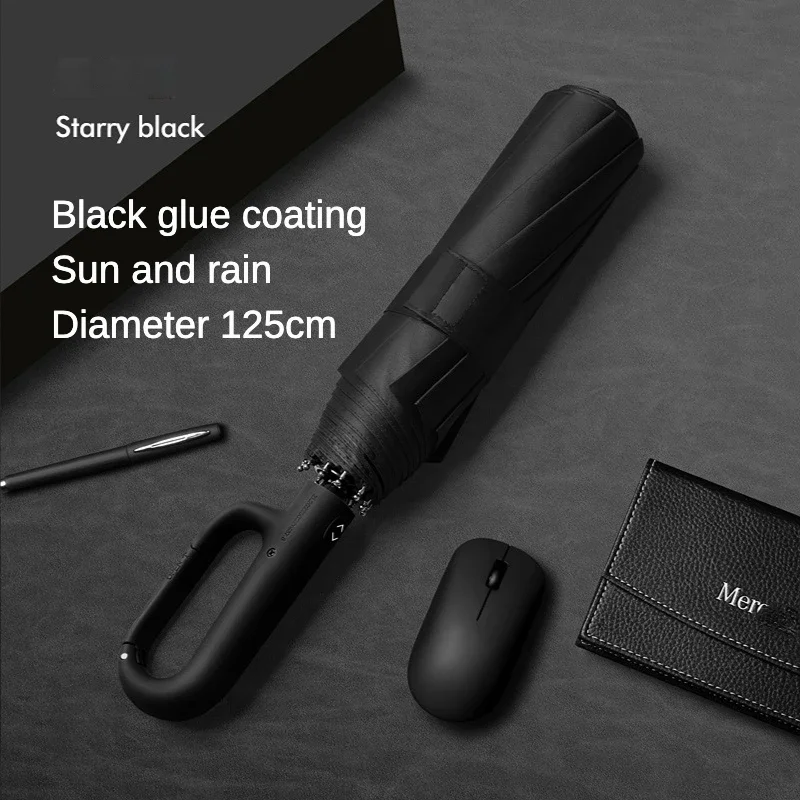 Guarda-chuva Masculino Resistente Ao Vento (preto 10k) De 125 Cm, Com Cabo Reforçado Com Fivela E 10 Varetas Duplas.