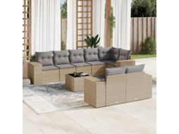 Vidaxl 9 Pcs Conjunto De Sofás P/ Jardim Com Almofadões Vime Pe Bege