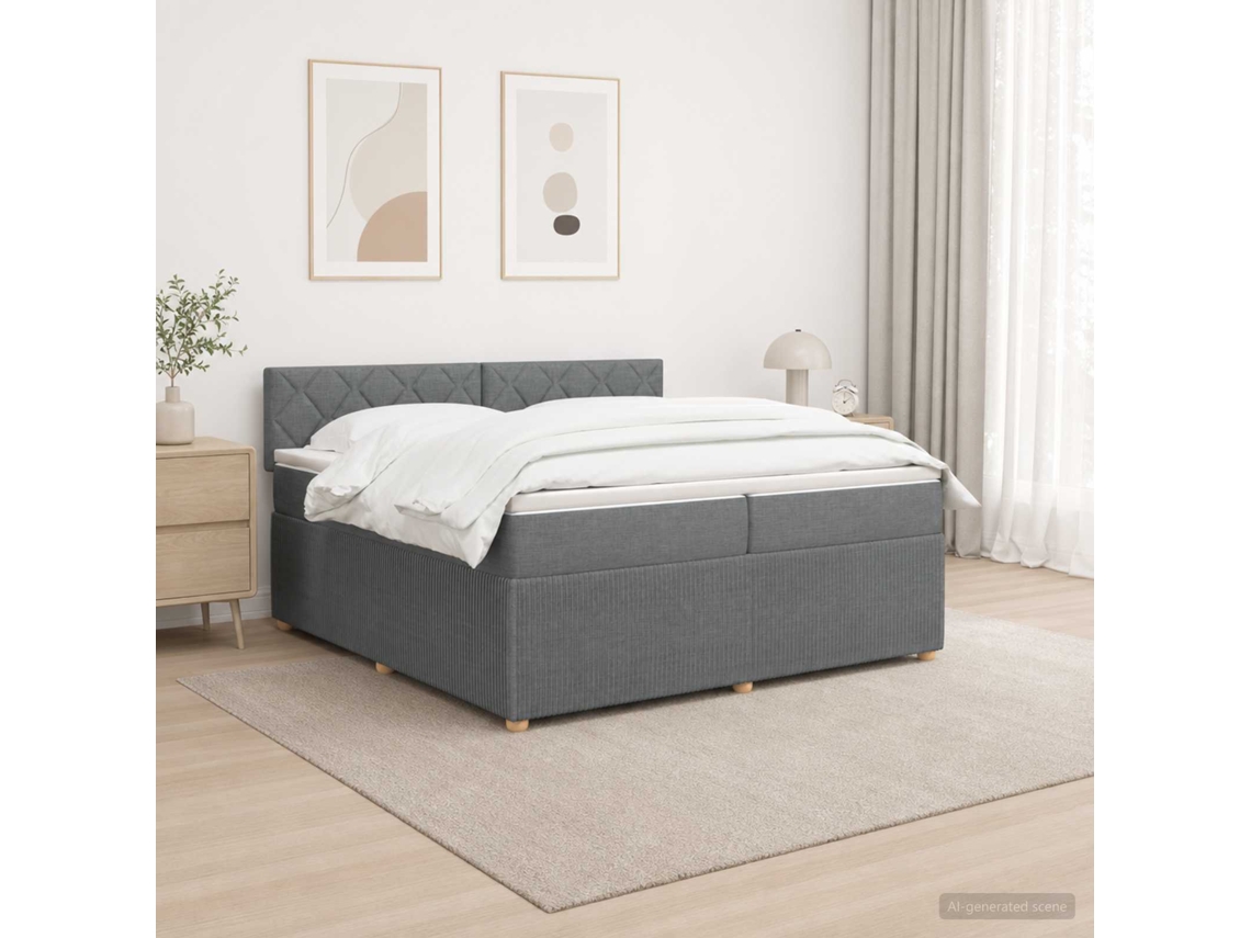 Vidaxl Cama Box Spring Com Colchão Cinzento-escuro 200 X 200 Cm Tecido