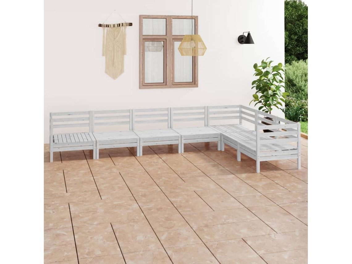 Vidaxl 7 Pcs Conjunto Lounge De Jardim Pinho Maciço Branco