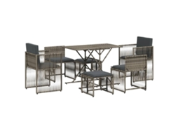 Conjunto de 7 Jantar para Jardim com Almofadões Vime Pe Cinza MAISON EXCLUSIVE