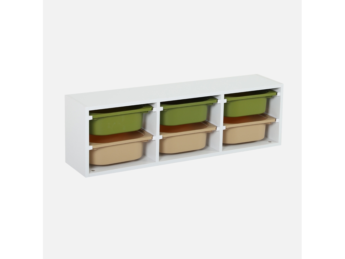 Móvel De Armazenamento Para Criança Com 6 Caixas De Armazenamento, Verde Oliva Sweeek