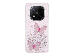 Capa Epóxi Pvc Borboleta Tpu Estética Rosa Para Xiaomi Redmi Note 14 Pro 5g