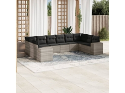 Vidaxl 10 Pcs Conj. Sofás Jardim Com Almofadões Vime Pe Cinzento-claro