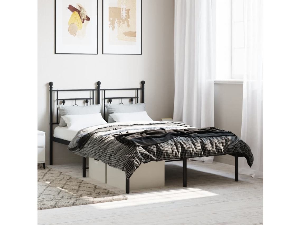 Vidaxl Estrutura de Cama com Cabeceira 120x200 Cm Metal Preto