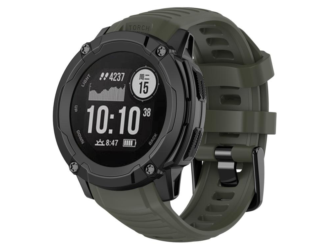 Bracelete para Garmin Instinct 2x em Silicone cor sólida com conector de plástico e liberação rápida verde selva