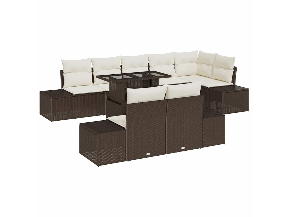 Maison Exclusive - Conjunto De Sofá De Jardim 9 Pcs Marrom E Creme Vime Pe