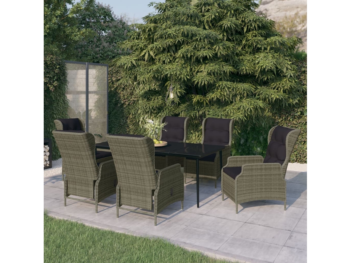 Vidaxl 7 Pcs Conjunto De Jantar Para Jardim Castanho