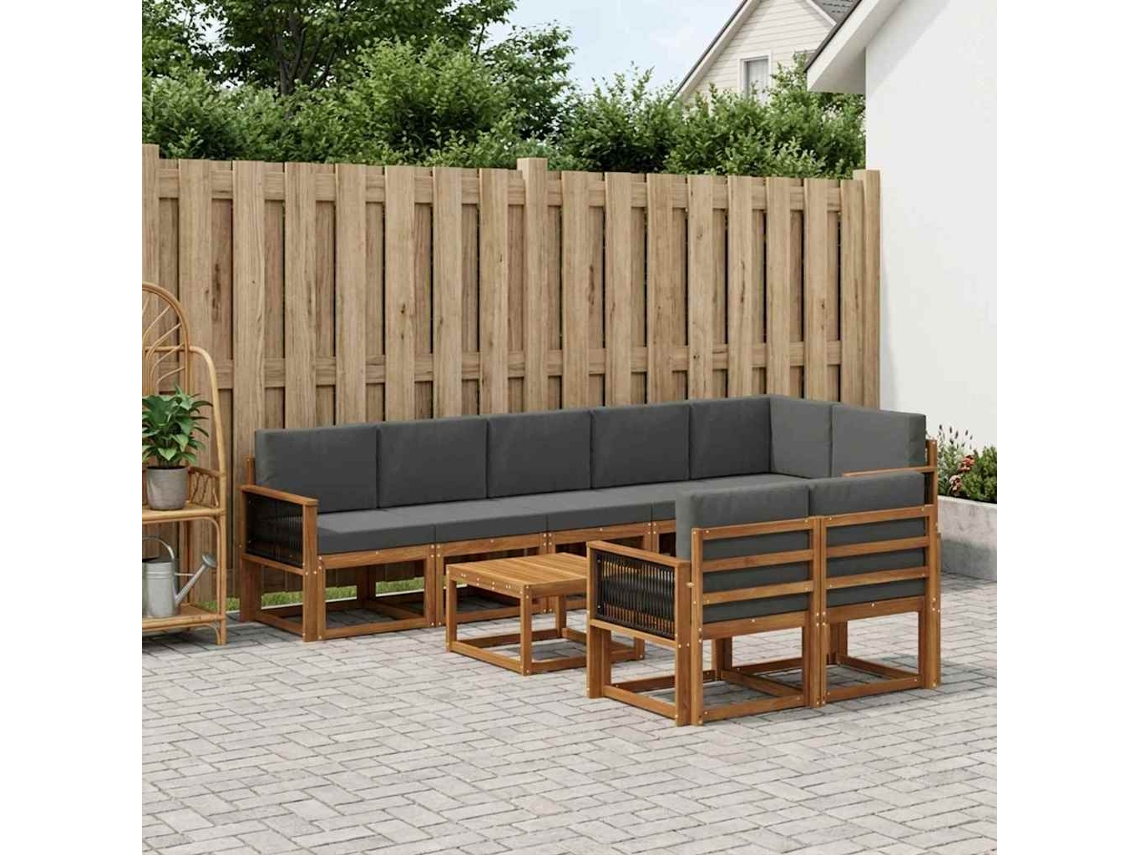 Vidaxl Conjunto De Sofás Para Exterior 9 Unid. Natural E Antracite