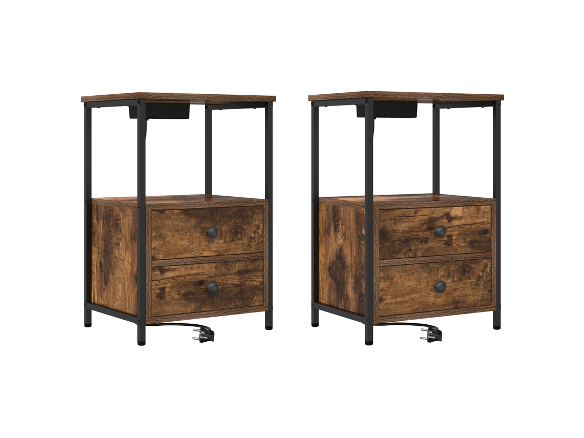 Conjunto 2 Armário De Cabeceira Vidaxl Castanho Derivados De Madeira (40 X 31 X 60 Cm)